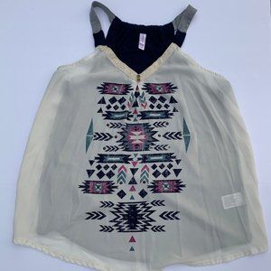 Xhiliration Semi-Sheer Tribal Tank Top